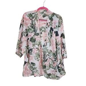 Tropical floral blouse topper womens size XXL multicolor beachy sheer cruise